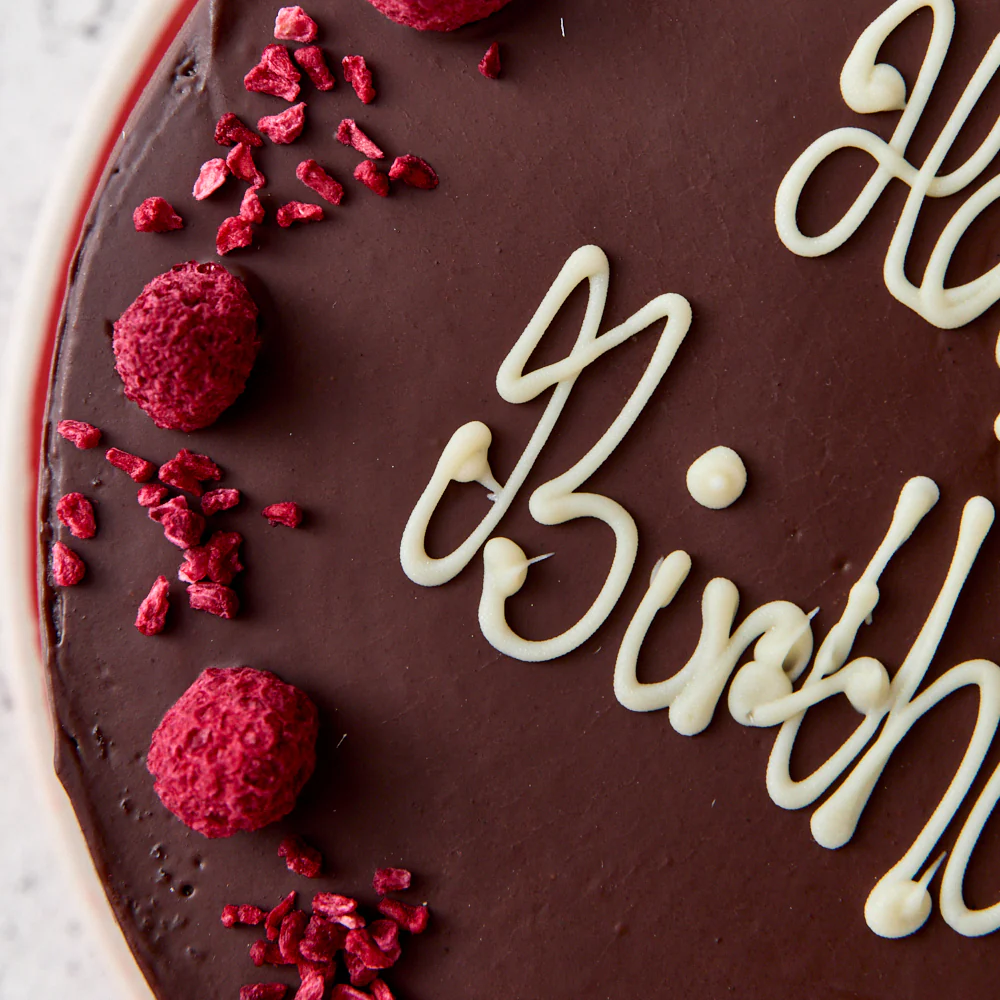 Personalised Vegan Chocolate Raspberry Velvet Cake - Image 3