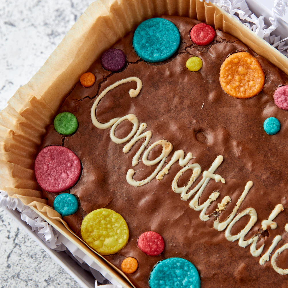 Rainbow Dots Personalised Brownie Slab - Image 3