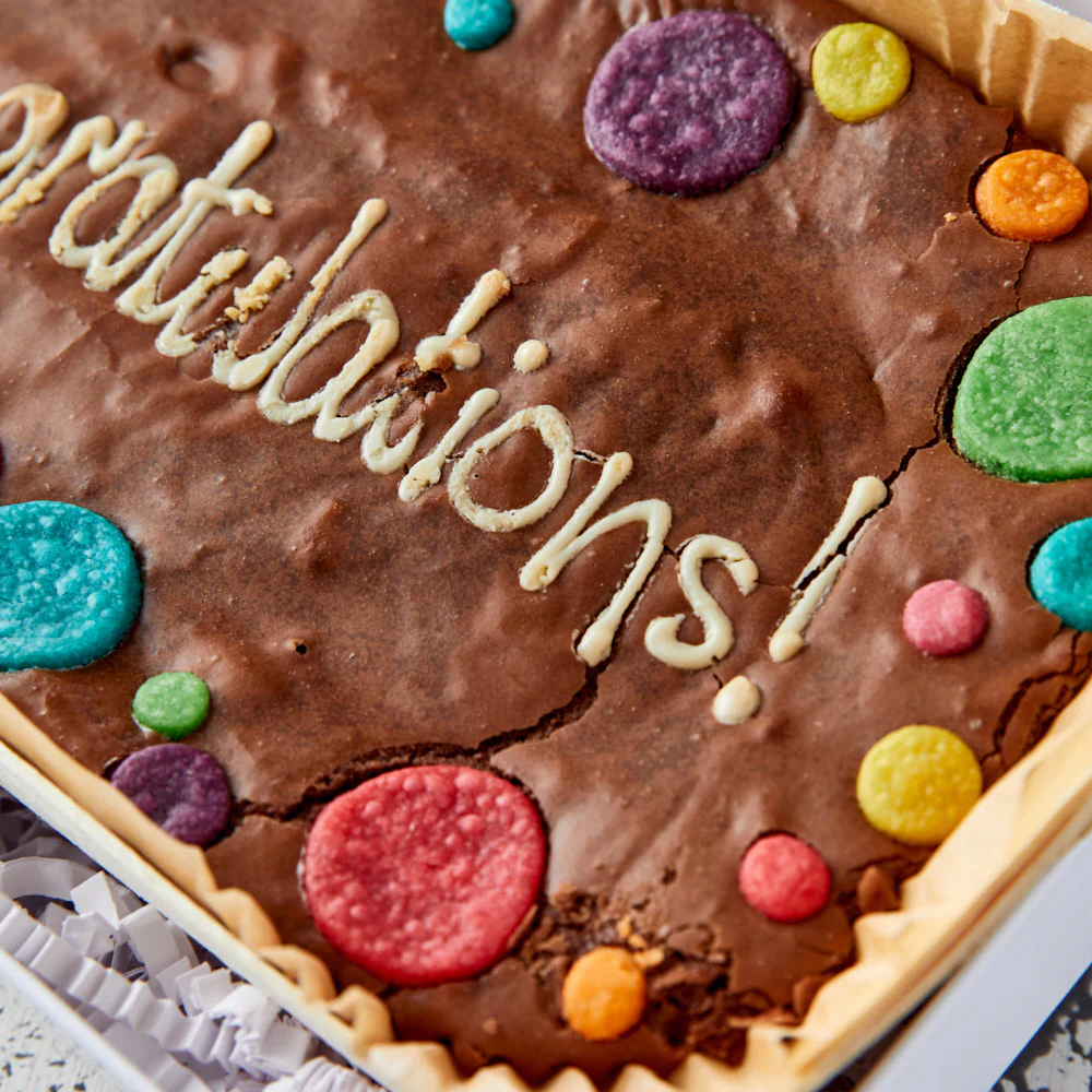 Rainbow Dots Personalised Brownie Slab - Image 4